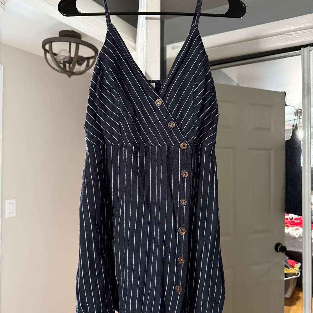 La Hearts Navy Blue Pinstripe Mini Dress